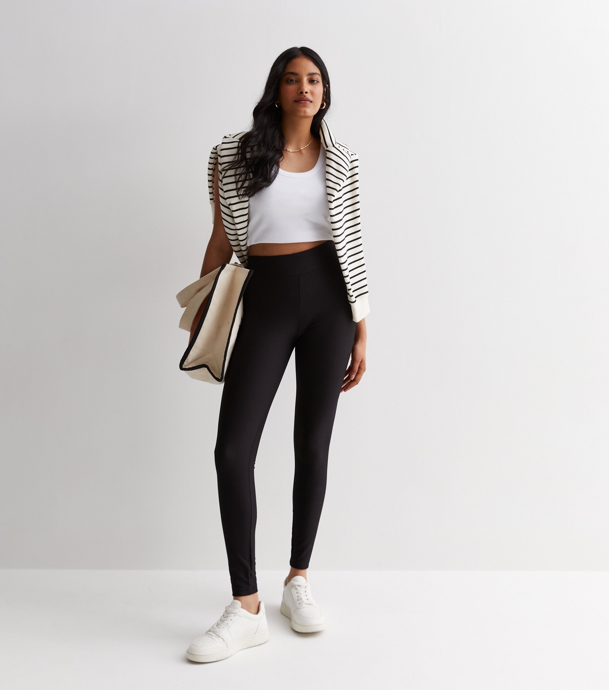 Women's Black Ribbed Jersey Leggings New Look