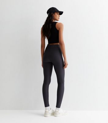 Dark Grey Ribbed Jersey Leggings