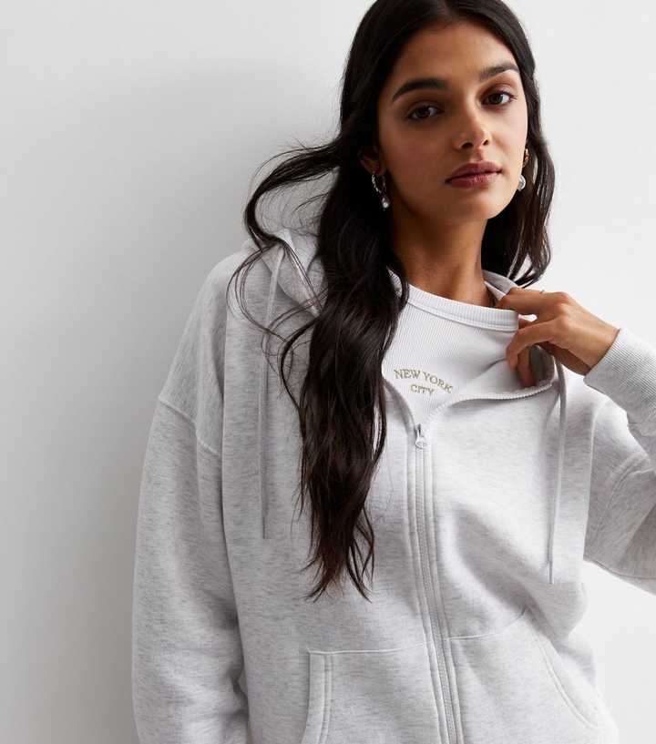 Light Grey Zip Up Hoodie | New Look