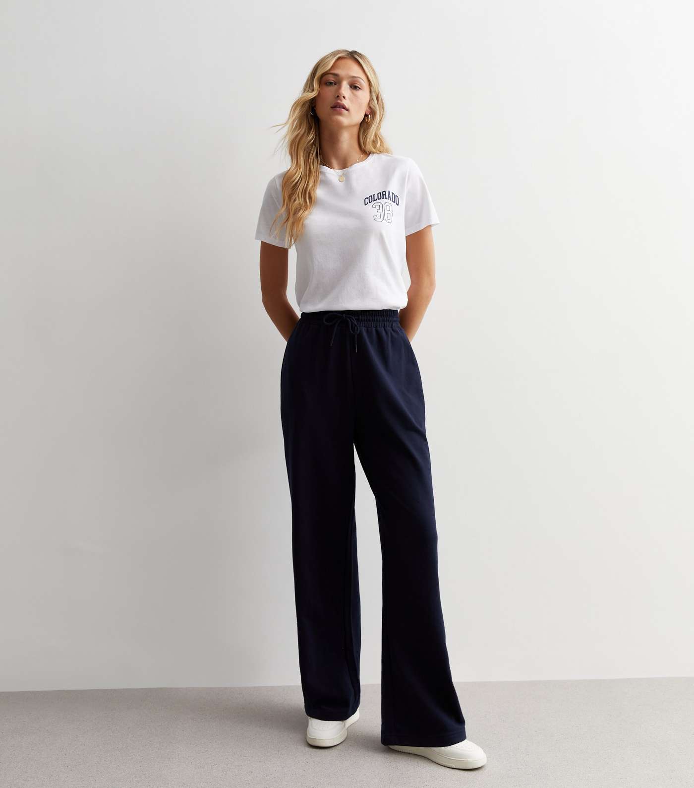 Navy Jersey Wide Leg Joggers Image 2