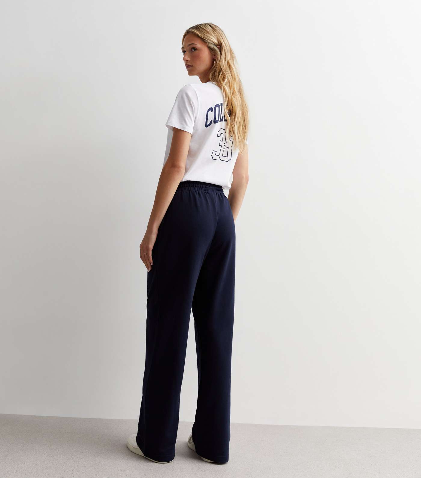 Navy Jersey Wide Leg Joggers Image 4