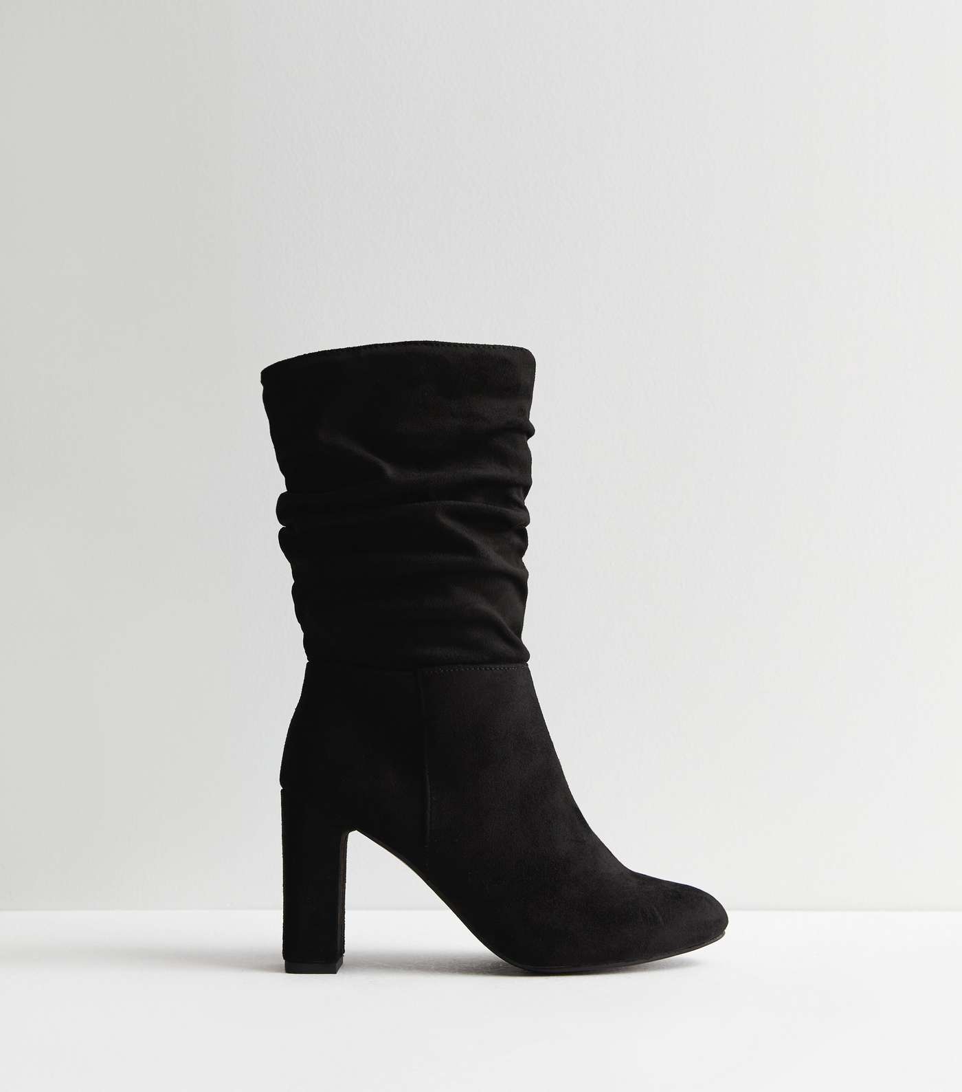 Lipsy Black Wide FIt Suedette Heeled Ruched Ankle Boot