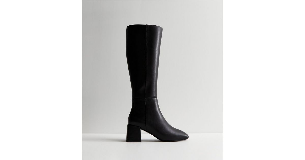 block heel knee high leather boots