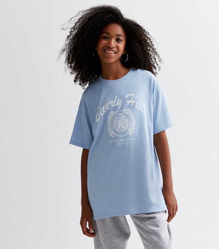 Girls Blue Beverly Hills Logo Oversized T-Shirt