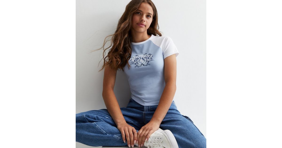 Girls Blue Baby Girl Logo Raglan TShirt New Look