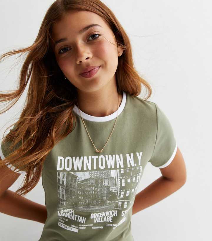 Girls Olive Downtown NY Logo T-Shirt