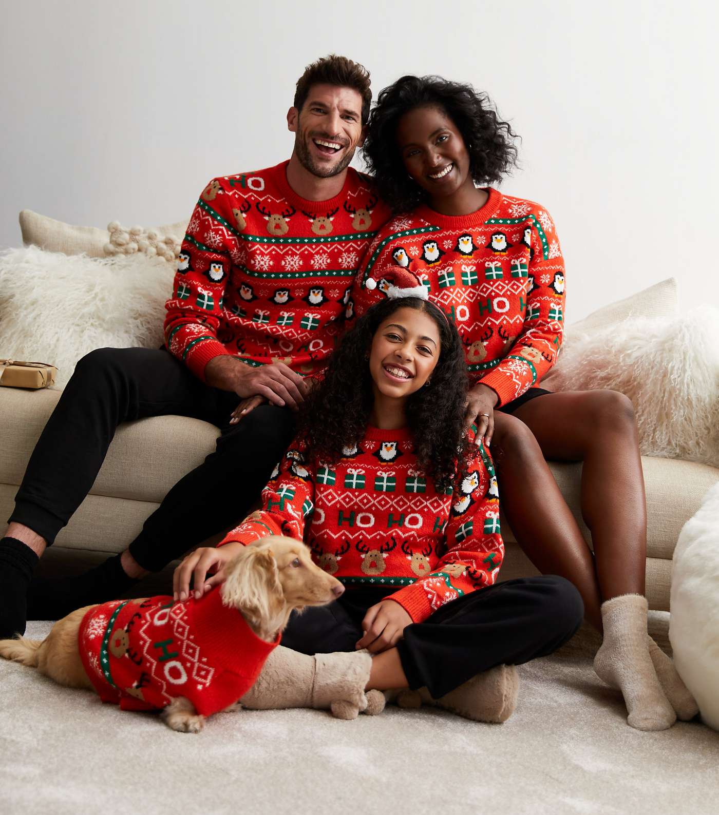 Girls Red Knit Christmas Family Jumper Image 2