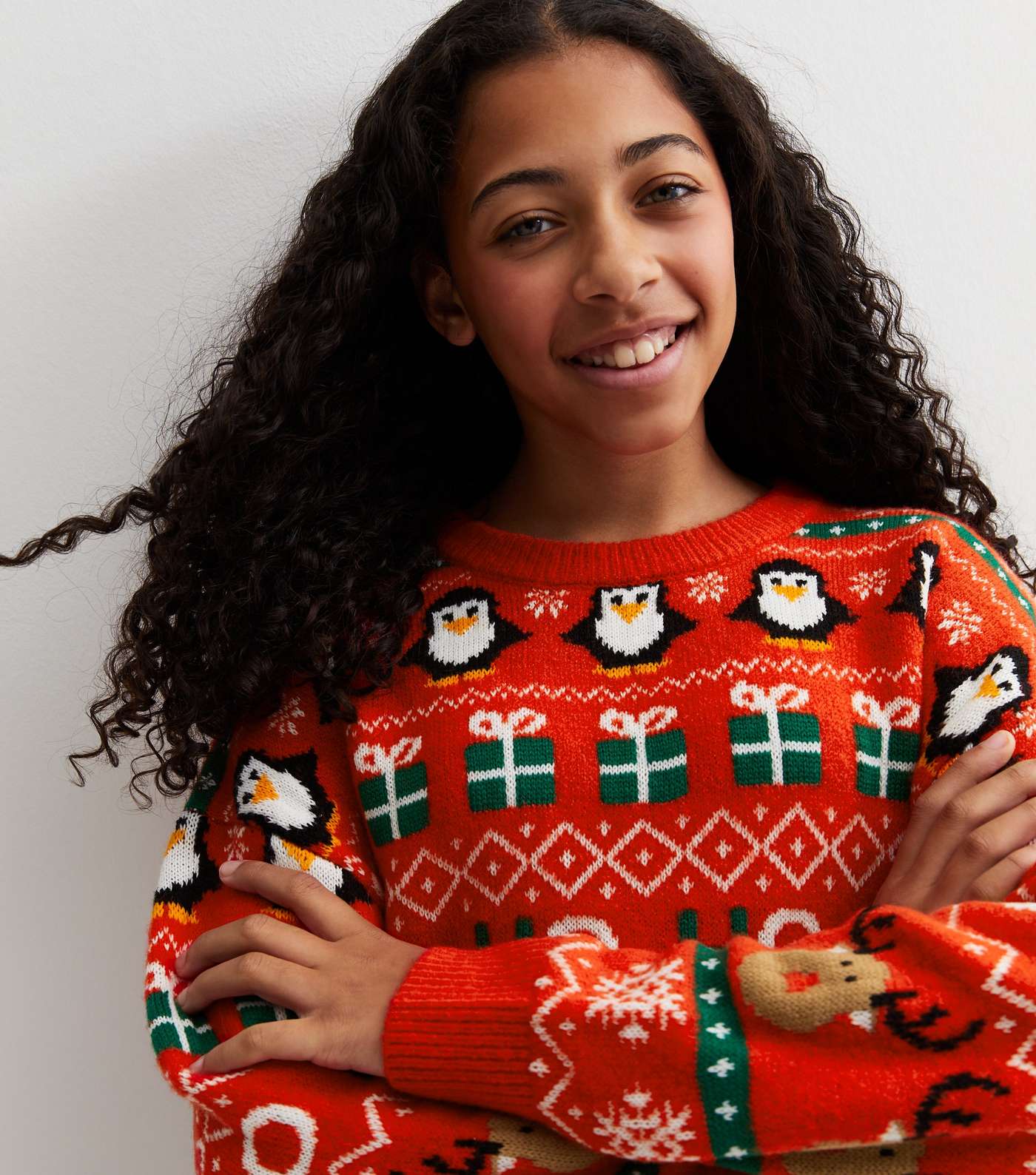 Girls Red Knit Christmas Family Jumper Image 4