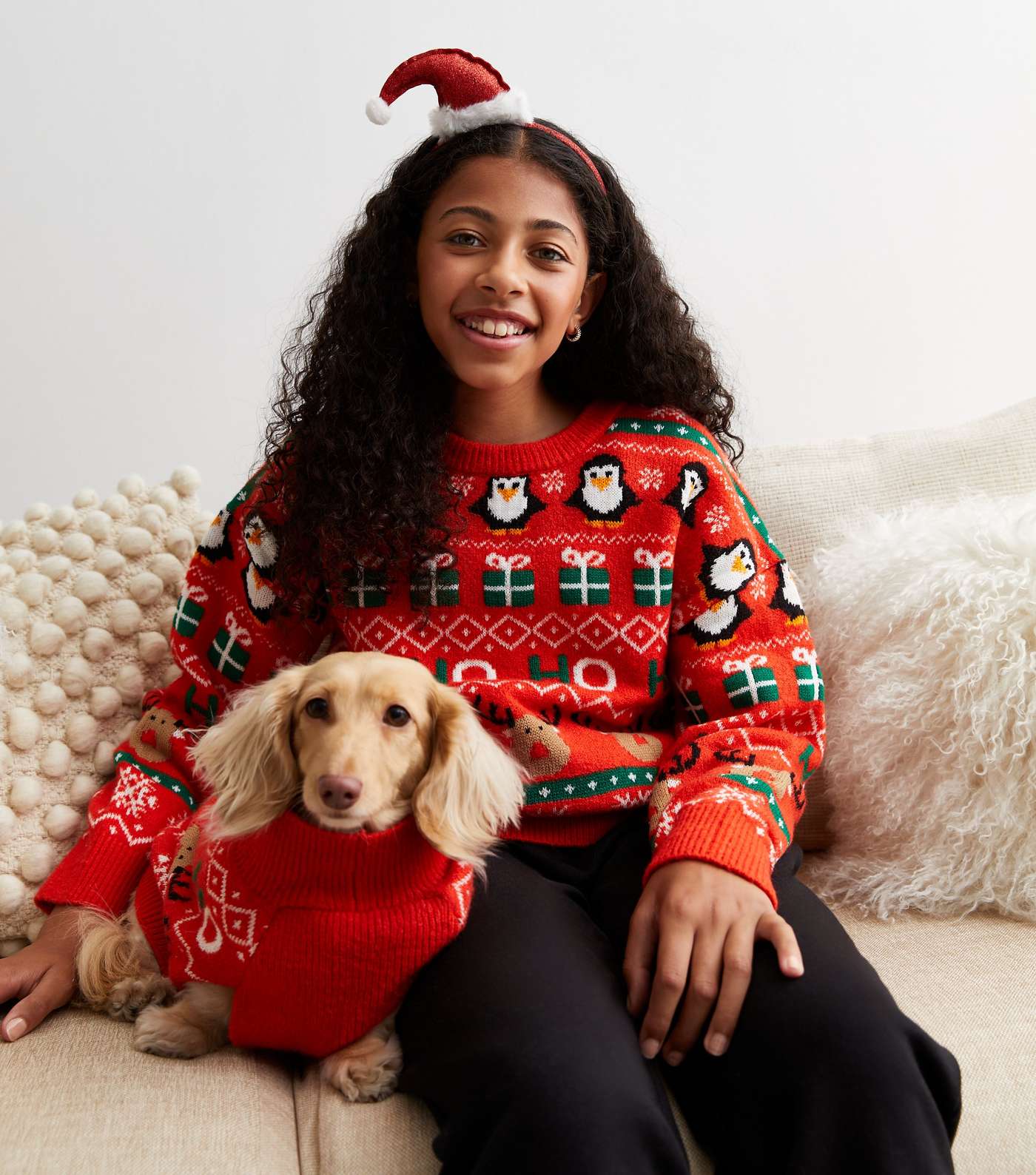 Girls Red Knit Christmas Family Jumper Image 6