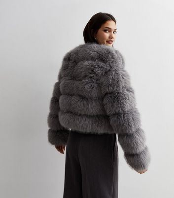 grey fluffy jacket new look