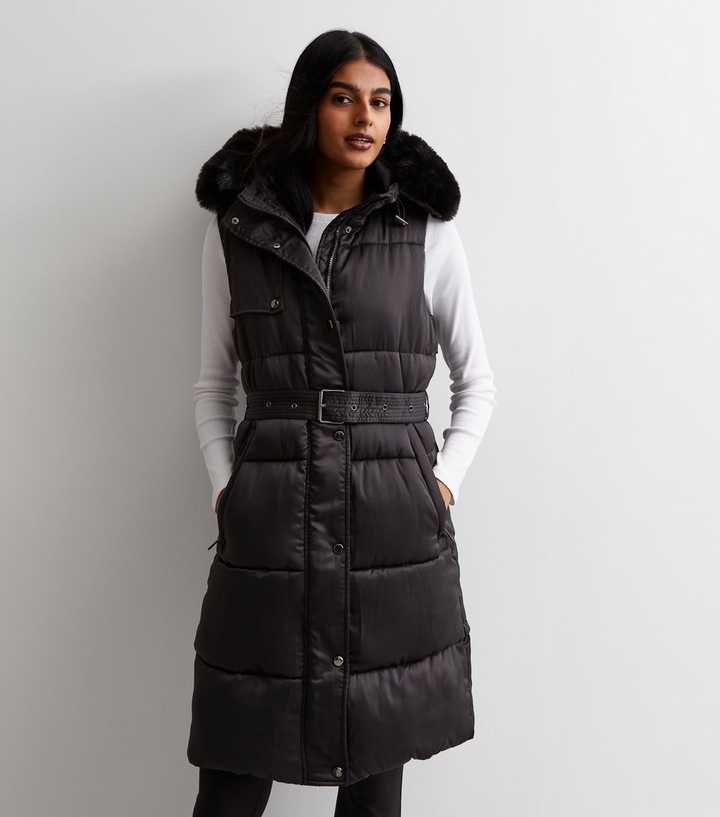 Cameo Rose Black Faux Fur Hooded Long Gilet