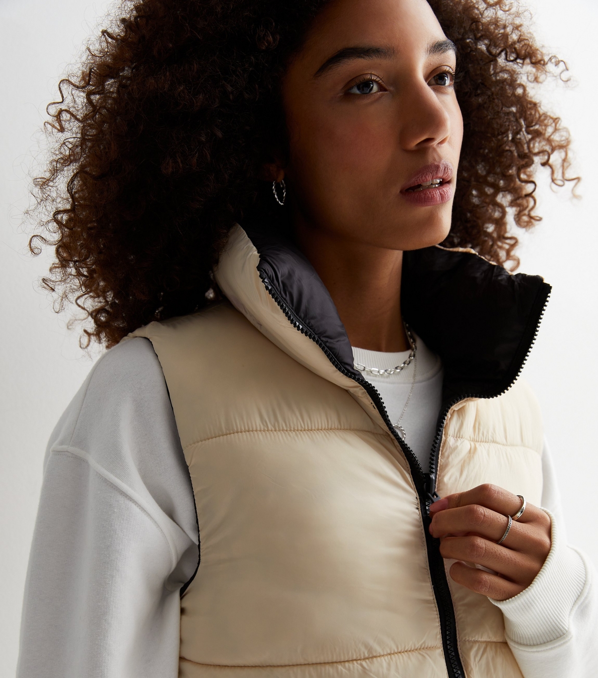 Women's Stone Reversible Crop Puffer Gilet Cameo Rose New Look
