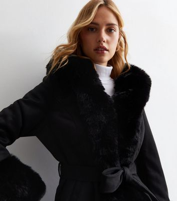 Fur trim best sale wrap coat