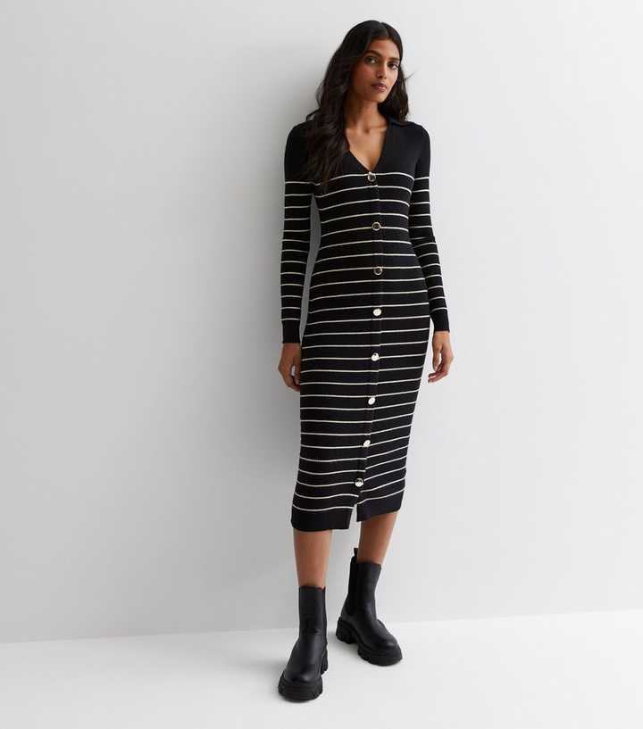 Cameo Rose Off White Stripe Ribbed Knit Midaxi Dress