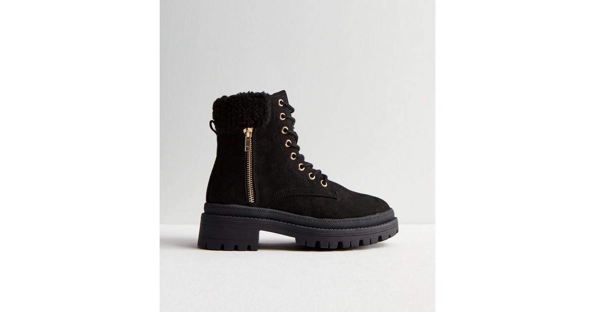 shearling lace up boots