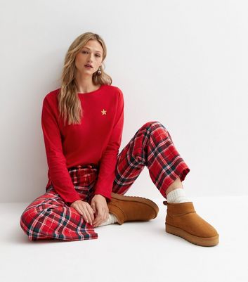 Red Trouser Pyjama Set with Check Print New Look