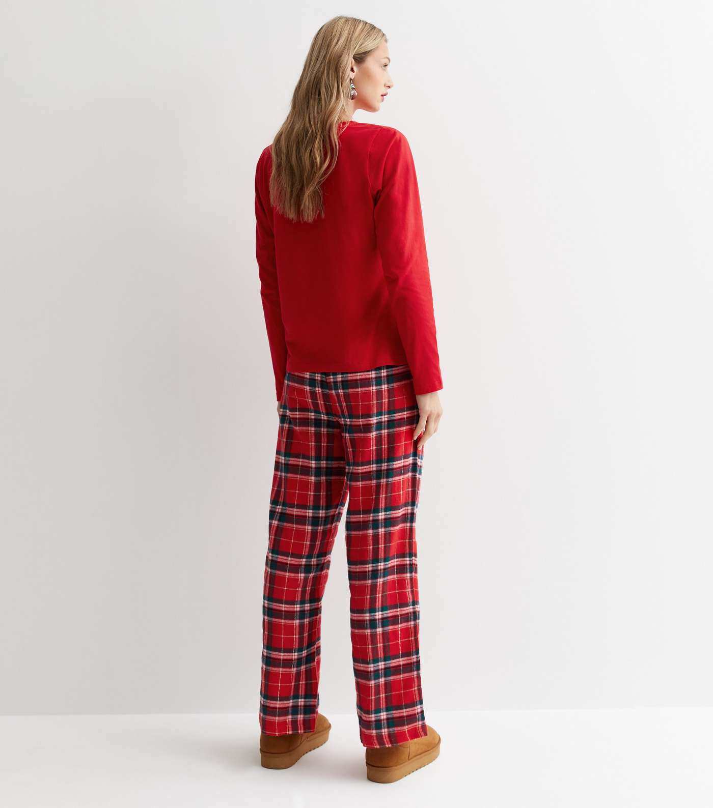 Red Trouser Pyjama Set with Check Print Image 4