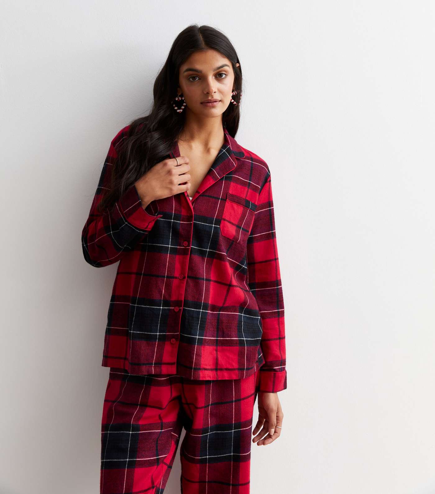 Red Cotton Trouser Family Pyjama Set with Check Print Image 6