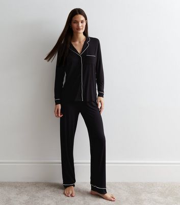 Black Revere Trouser Pyjama Set New Look