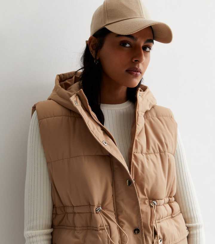 Cameo Rose Camel Drawstring Waist Hooded Gilet