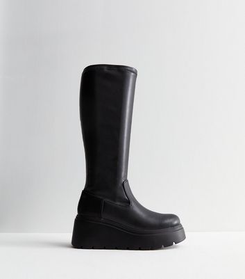 Black leather boots 2024 with wedge heel