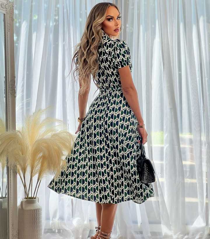 Missfiga Off White Geometric Print Midi Dress | New Look