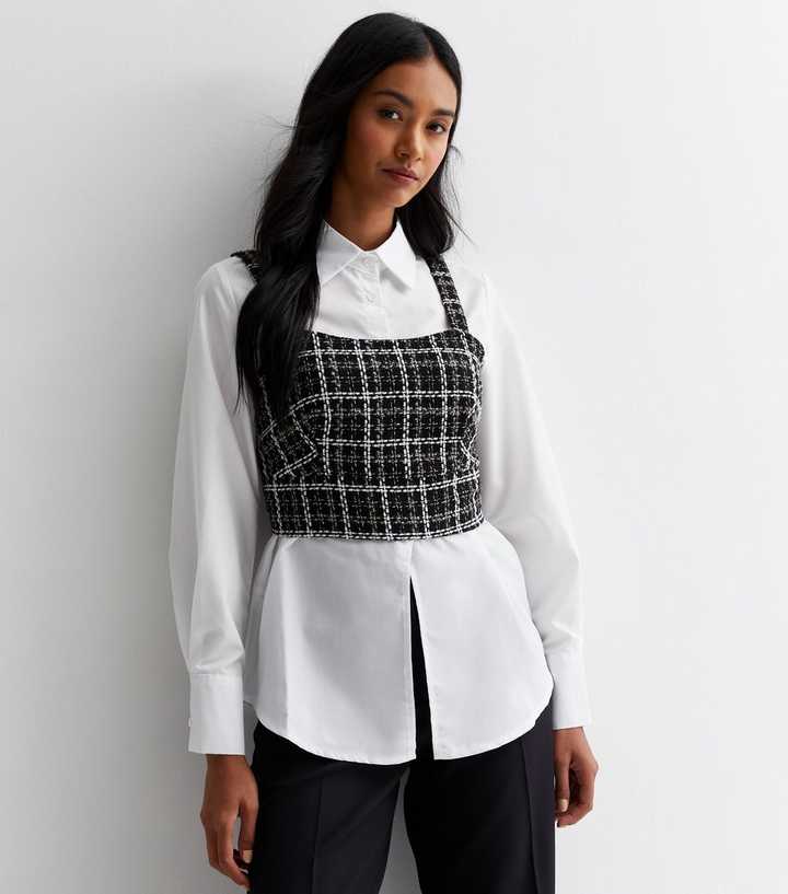 White Bouclé Knit 2-in-1 Long Sleeve Shirt