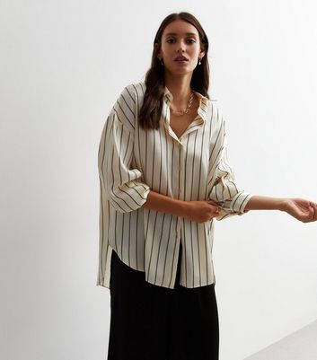 White Stripe Satin Oversized Shirt | New Look