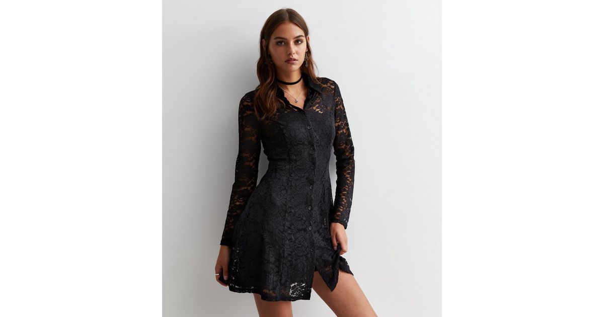 Lace bra black printed T-shirt dress