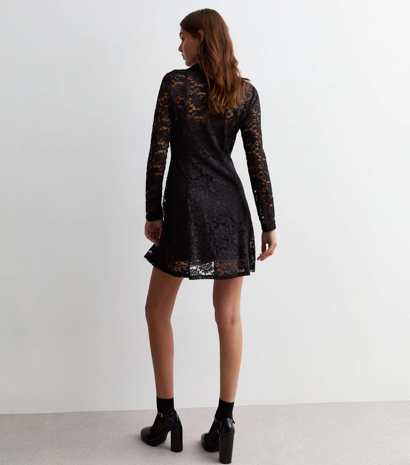 Black Lace Mini Shirt Dress Image 4
