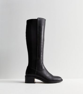 Plain black leather knee high sale boots