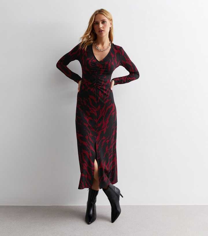 Red Mark Making Crinkle Ruched Midi Dress