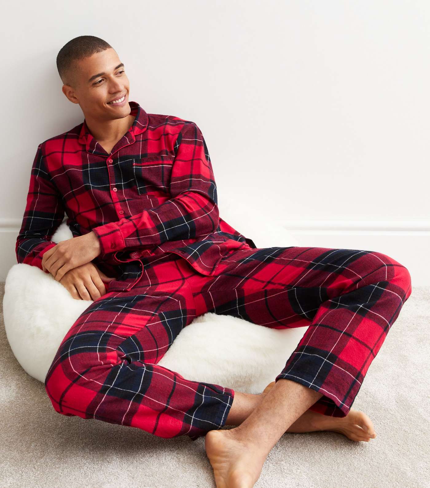 Red Trouser Family Christmas Pyjama Set with Check Pattern Image 4