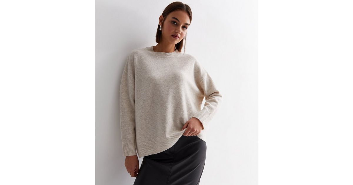 Cream Knit Crew Neck Oversized Jumper New Look