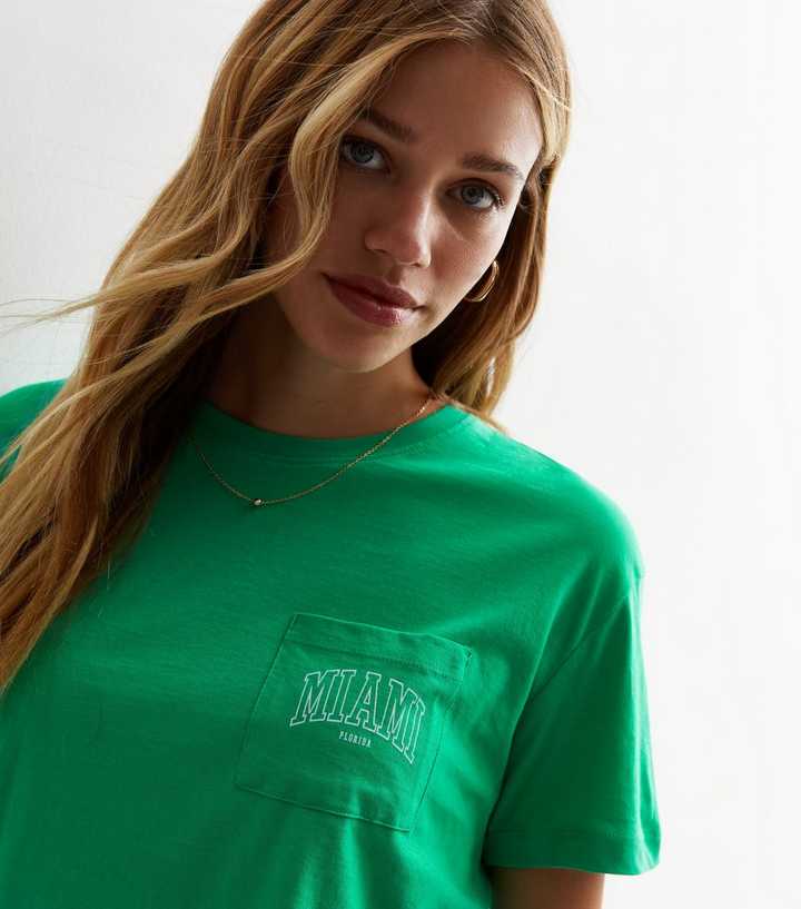 Green Cotton Miami Boxy Logo T-Shirt