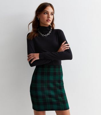 Green Check Jersey Mini Skirt | PrettyLittleThing USA
