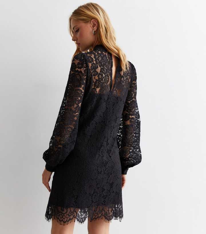 princess polly baby blue dress Black Lace High Neck Mini Tunic Dress