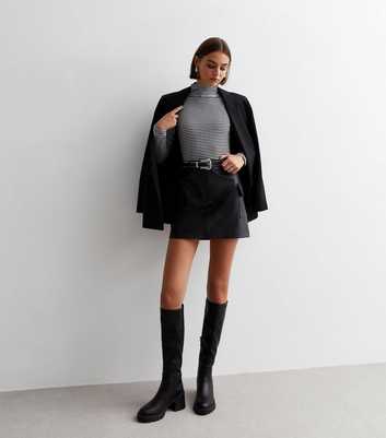 Black Leather-Look Cargo Mini Skirt