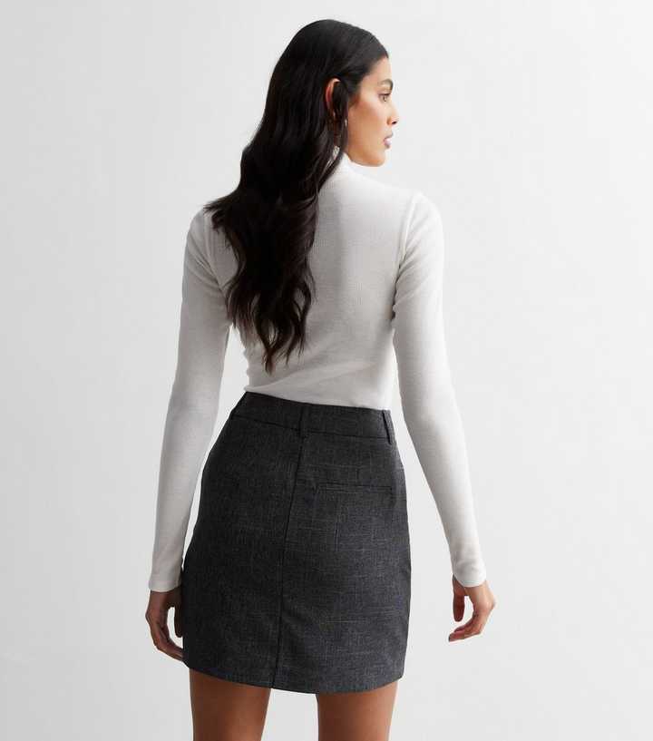 Grey Textured High Waist Mini Skirt