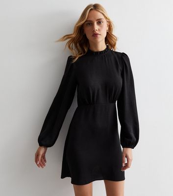 Black High Neck Long Sleeve Mini Dress New Look