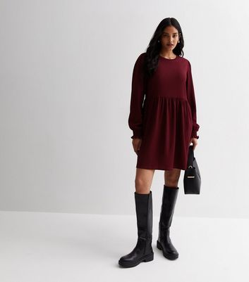 Burgundy long hotsell sleeve short dress