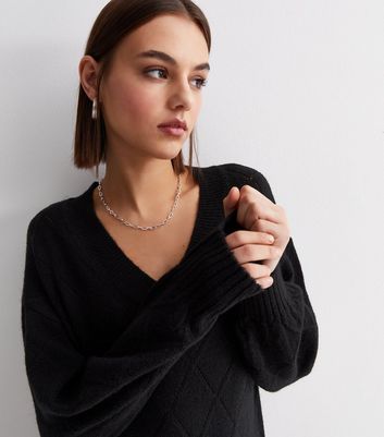 Black Pointelle Knit Midi Dress New Look