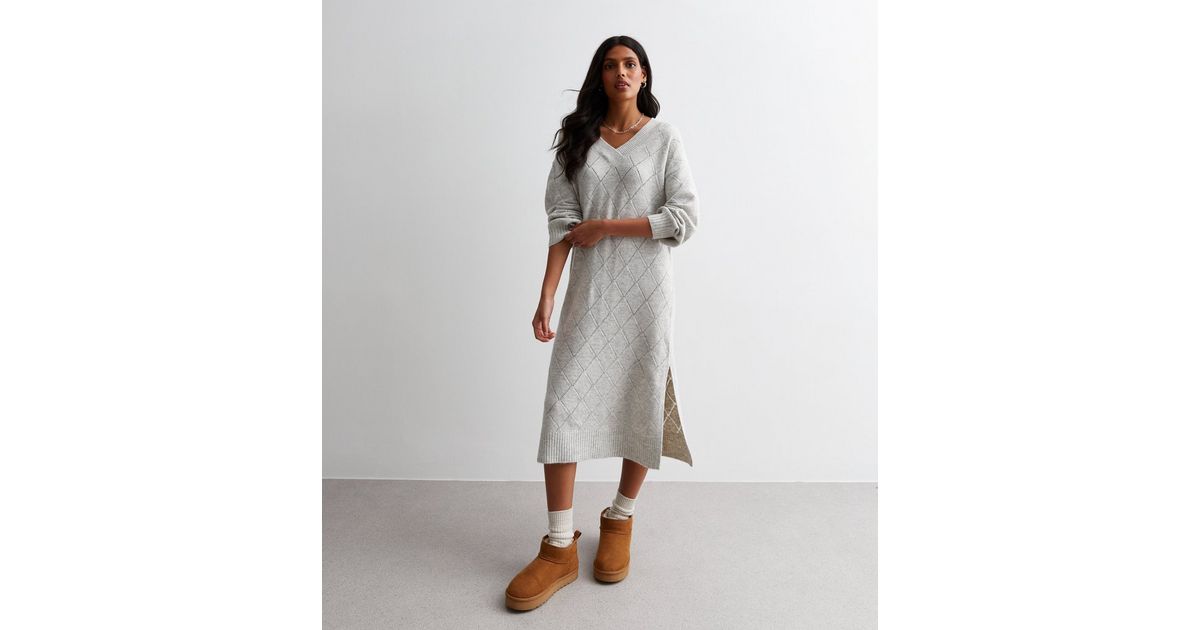 Light Grey Pointelle Knit Midi Dress | New Look