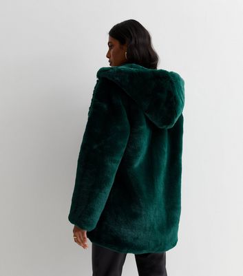 Gini London Green Faux Fur Hooded Jacket New Look