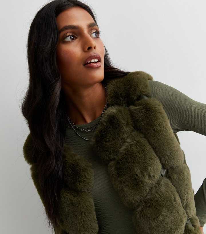 Gini London Khaki Faux Fur Long Gilet