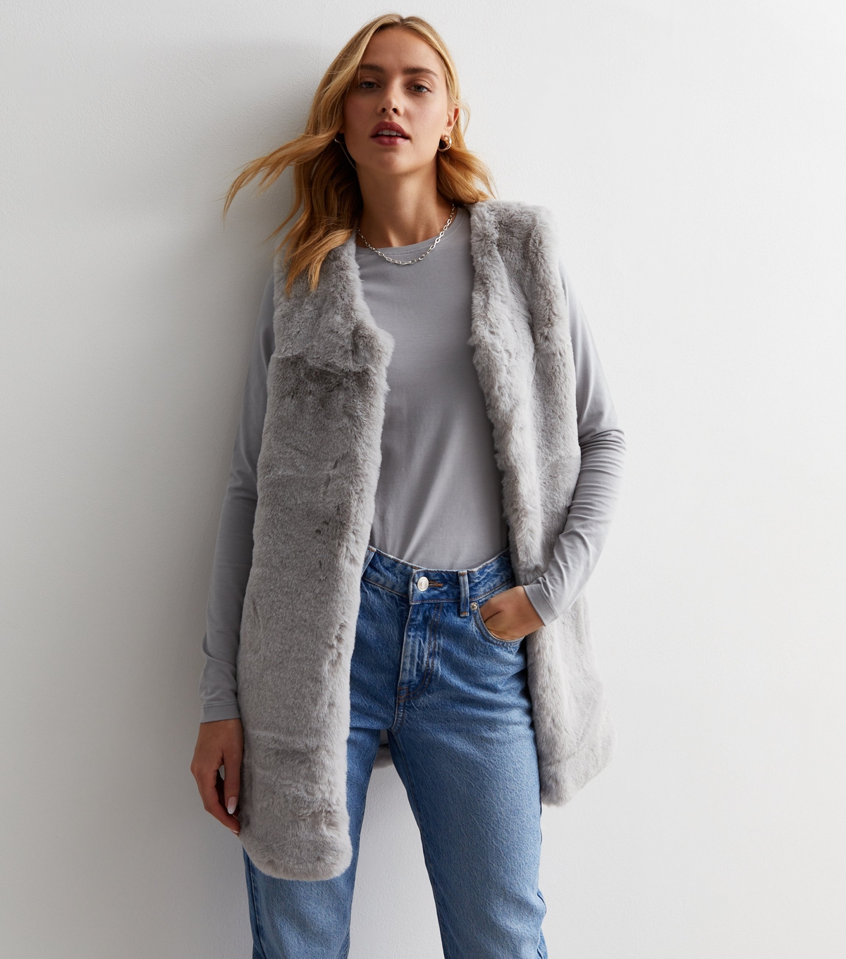 Women's Grey Faux Fur Gilet Gini London New Look