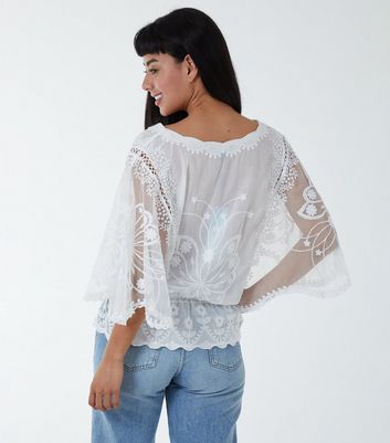 Blue Vanilla White Floral Lace Blouse | New Look