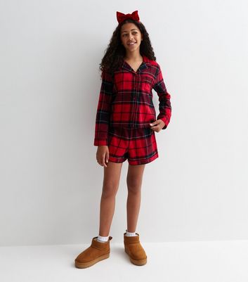 Girls Red Short Family Pyjama Set with Check Print New Look