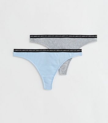 2 Pack Blue and Grey Ribbed Logo Band Thongs New Look