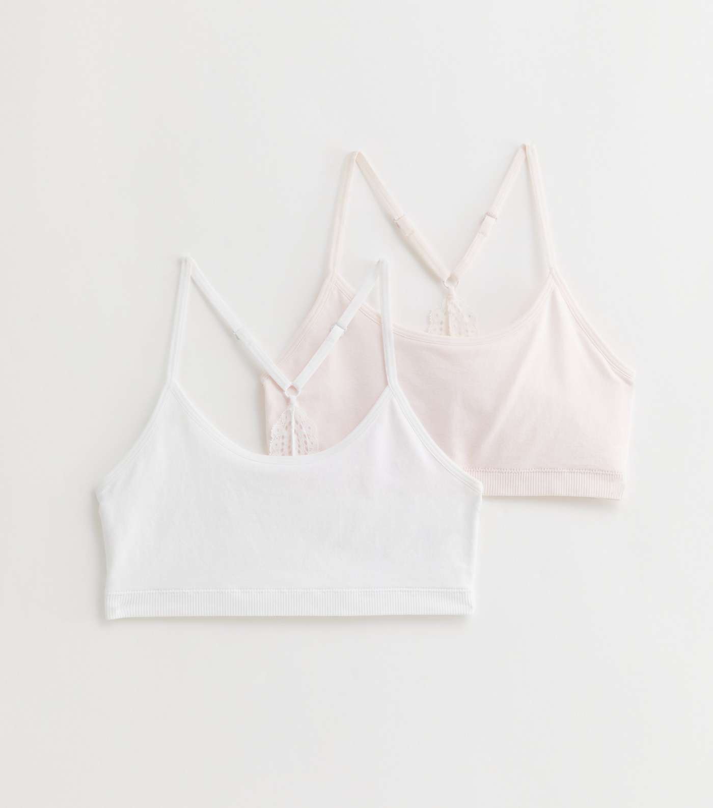 Girls 2 Pack Pink and White Seamless Lace Back Crop Tops